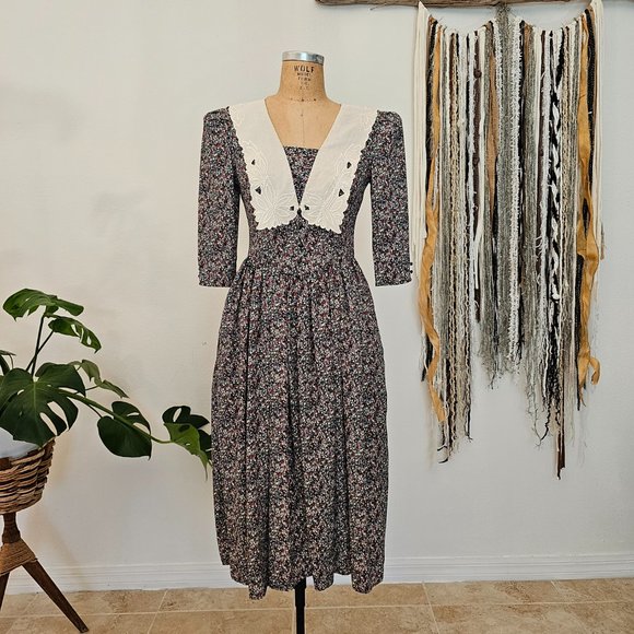 Vintage 80's Act 1 New York Lace Bib Floral Dress - Cottagecore - Picture 2 of 7
